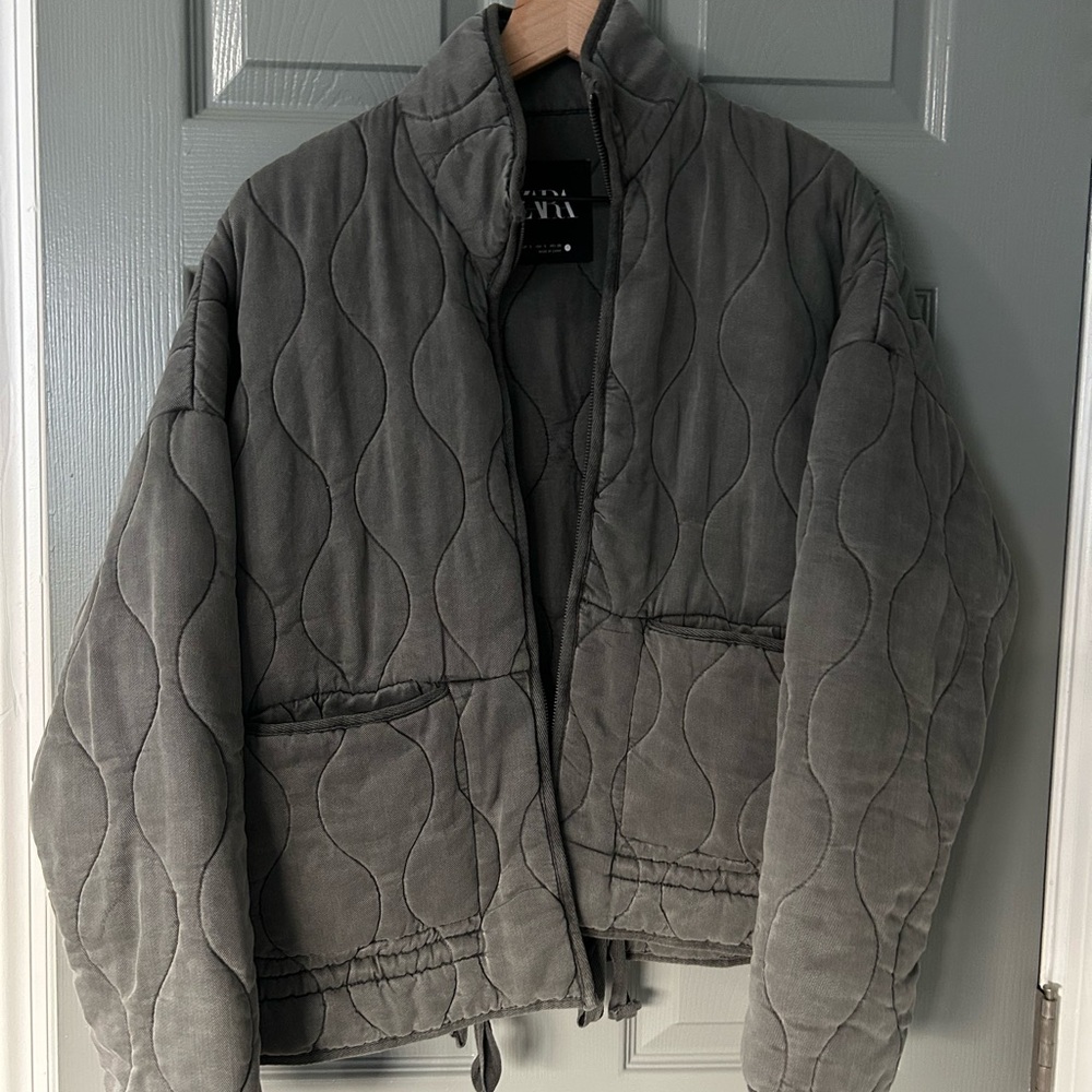 Zara Charcoal Quilted Puffer Jacket